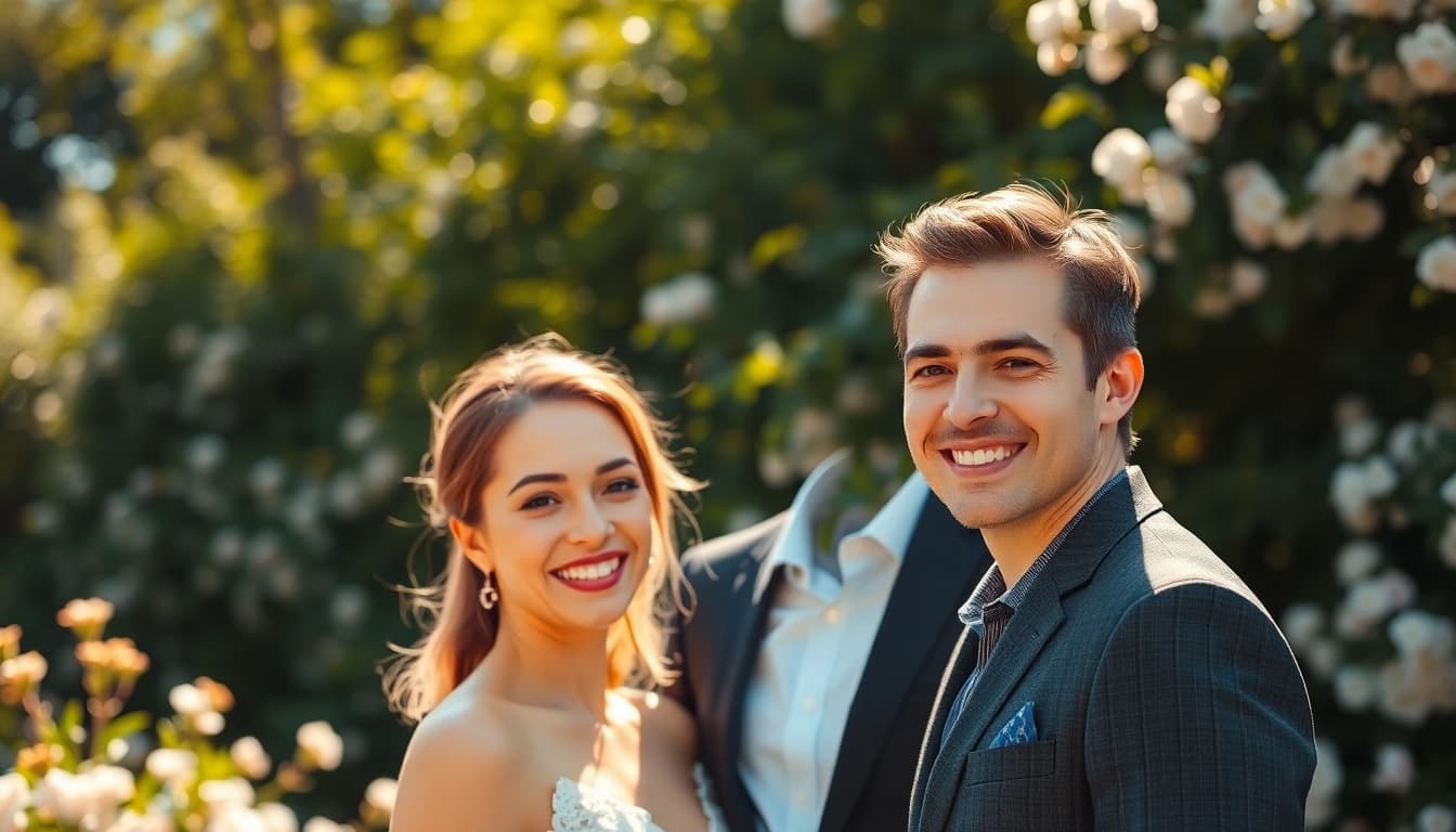 Cherishing a moment in light & airy photography, a couple enjoys a joyful outdoor setting.