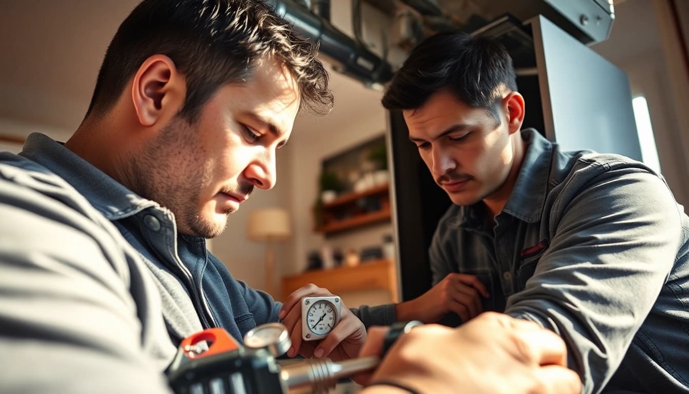 HVAC technician performing heating repair mt kisco with focus on professional tools and home comfort.