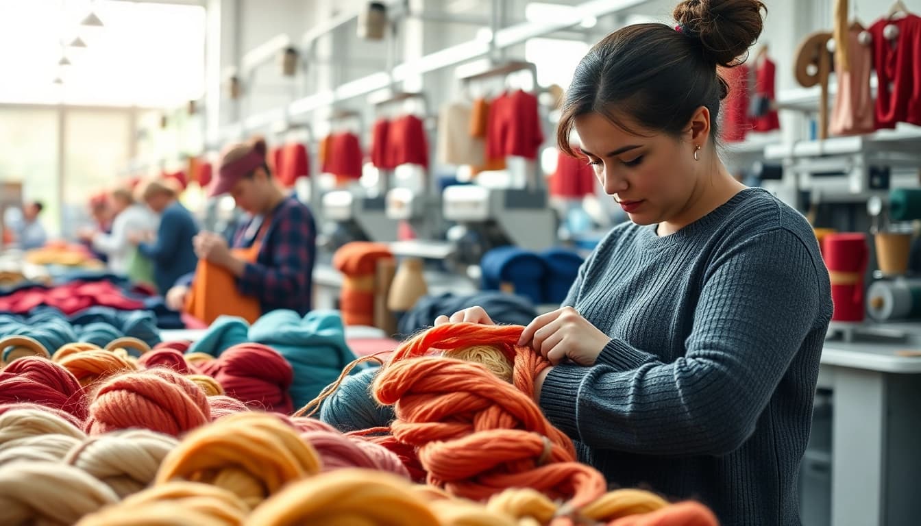 Custom Apparel Manufacturer crafting unique knitwear in an innovative workspace.