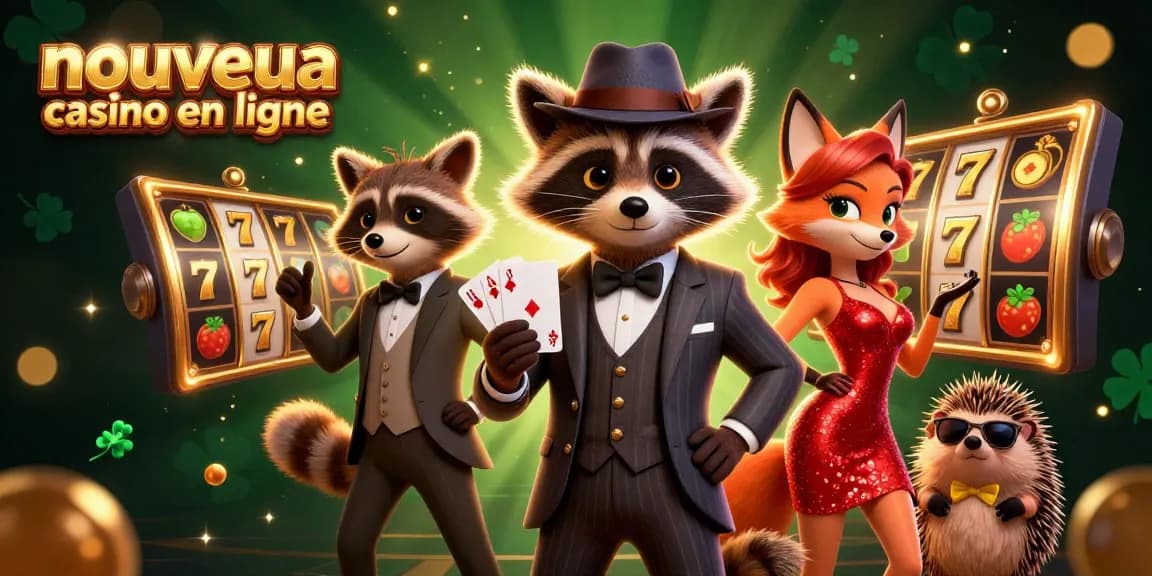 Découvrez le nouveau casino en ligne avec une illustration captivante de personnages animés et de machines à sous.