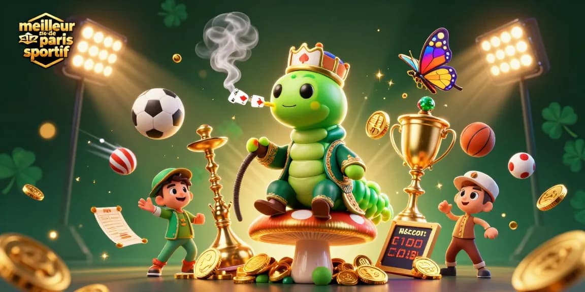 Visualisez le meilleur site de paris sportif avec des éléments de jeu captivants dans une scène d'illustration dynamique.