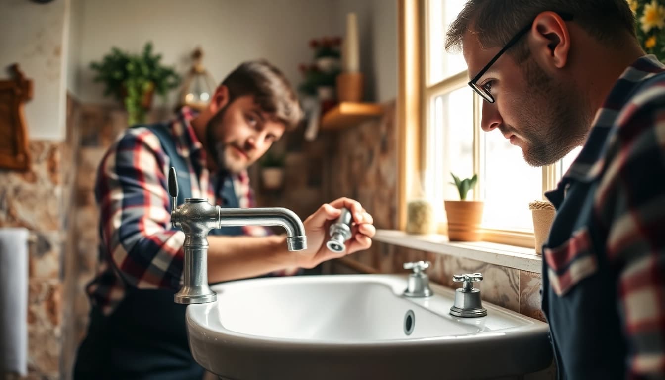 Bristol plumber repairing a vintage sink, showcasing expertise and reliability in a cozy home setting.