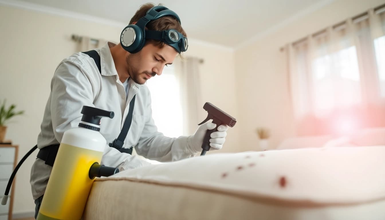 Bed bug exterminator performing inspection to ensure safe home environment.