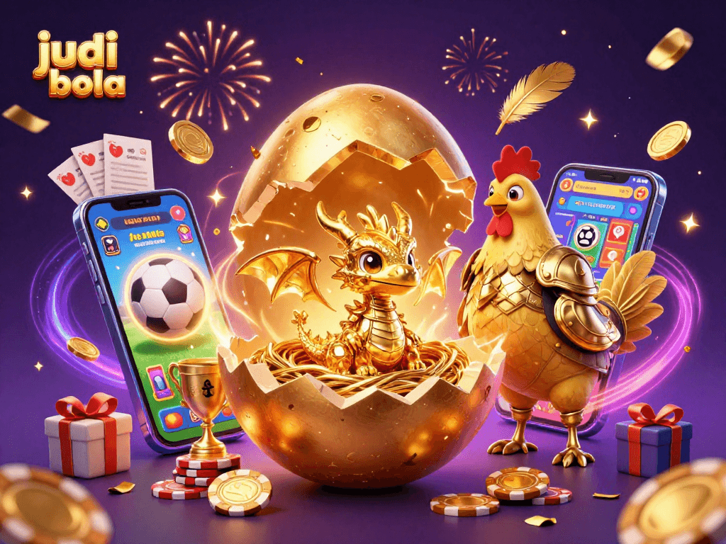 Bet big on judi bola with a dazzling 3D sports betting scene showcasing golden treasures and dynamic game elements.