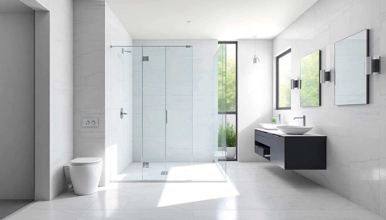 Enhance your bathroom with a semi-frameless shower screen featuring elegant design elements.