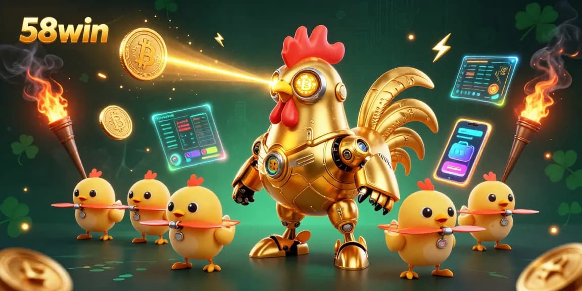 Engage with thrilling 58win casino experience, featuring vibrant characters and 3D crypto elements.