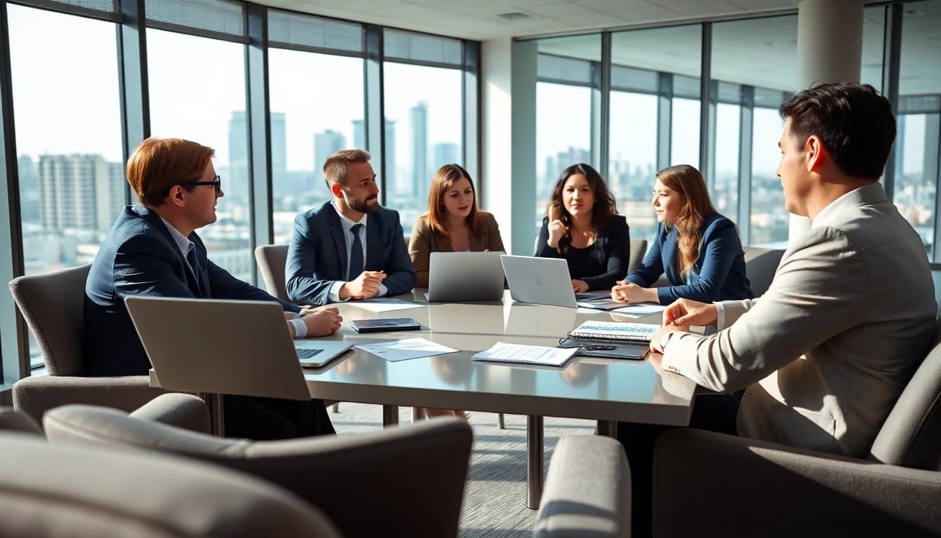 Clients engage in wealth management San Antonio discussions with a financial advisor in a bright office.
