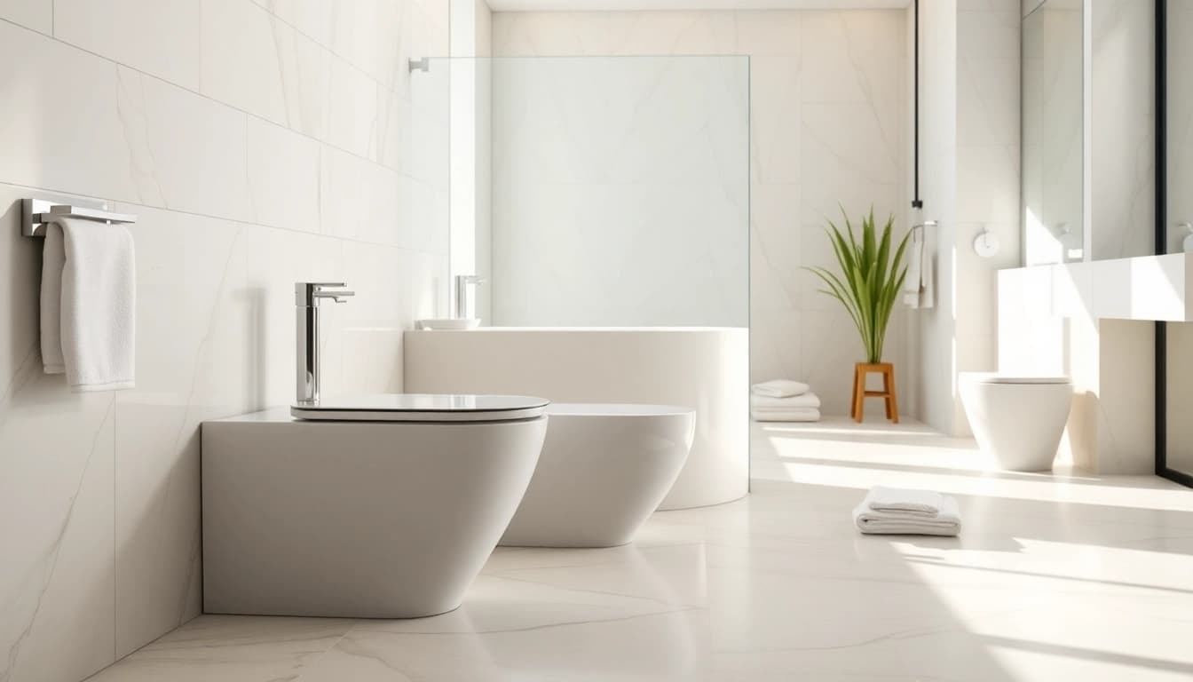 Il bidet elegante con un design moderno nella stanza da bagno luminosa e accogliente.