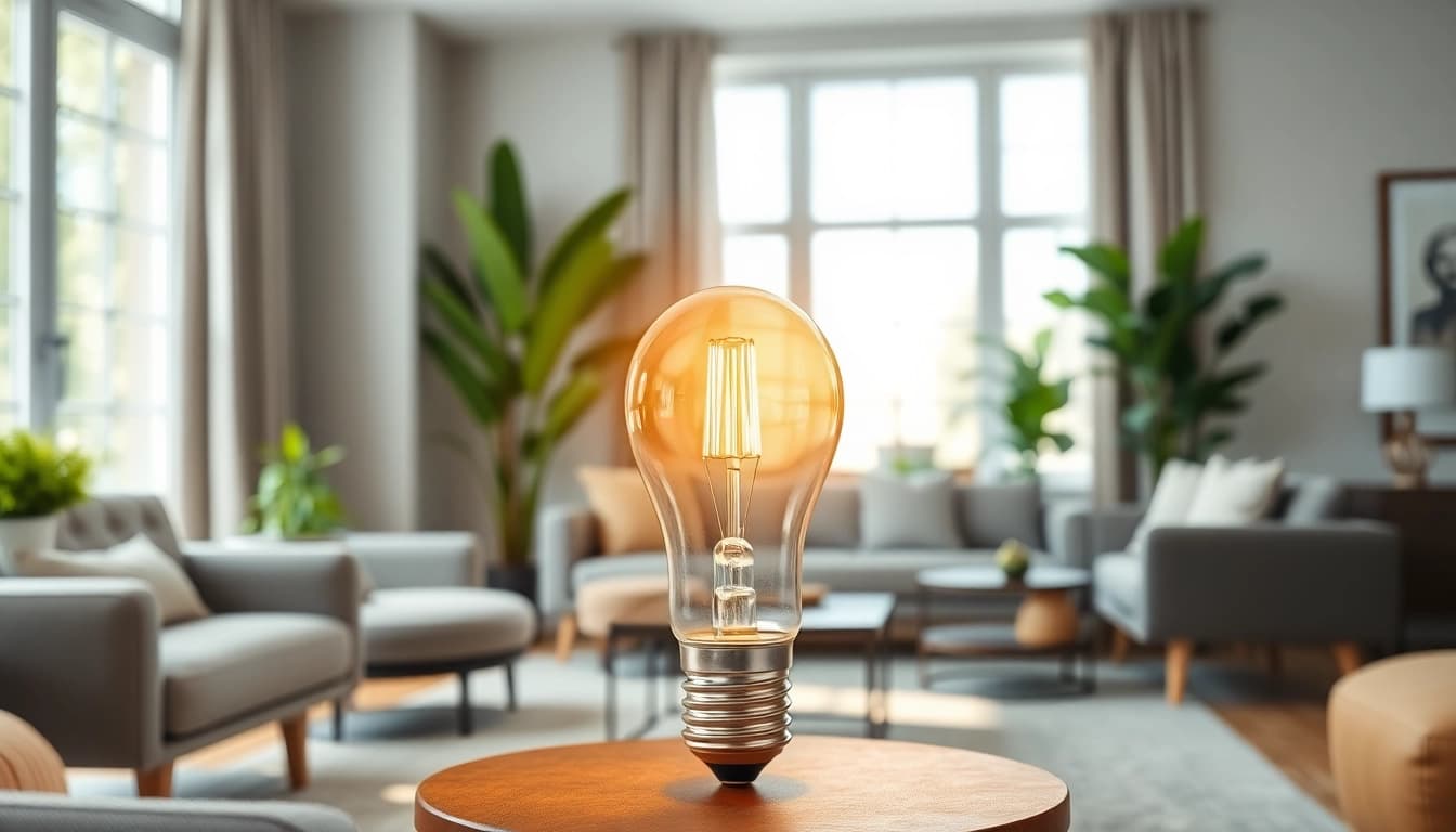 Illuminate your space with what is an a19 bulb providing a warm atmosphere in a modern setting.