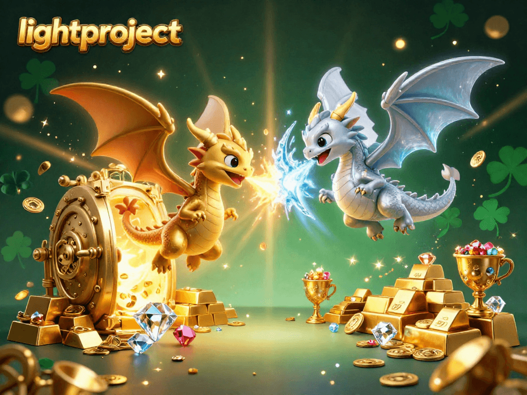 Experience exciting gameplay at lightproject where golden dragons create a magical casino atmosphere amidst treasures and gems.