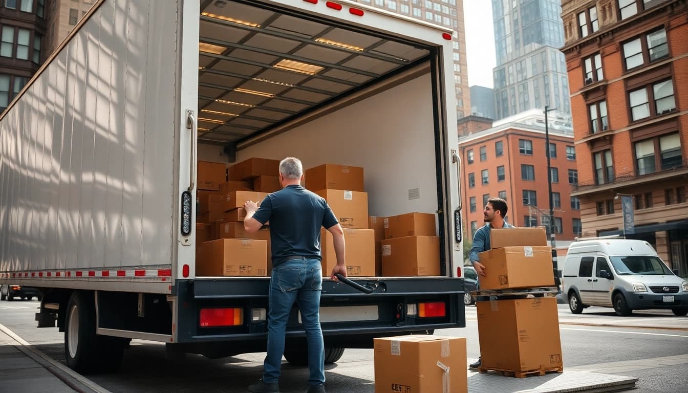 Experience reliable boston local moves with movers efficiently loading boxes in Boston.