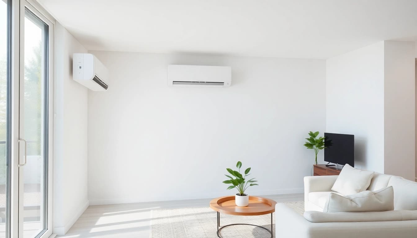 Install a Mitsubishi mini split ac in a modern living room showcasing comfort and elegance.