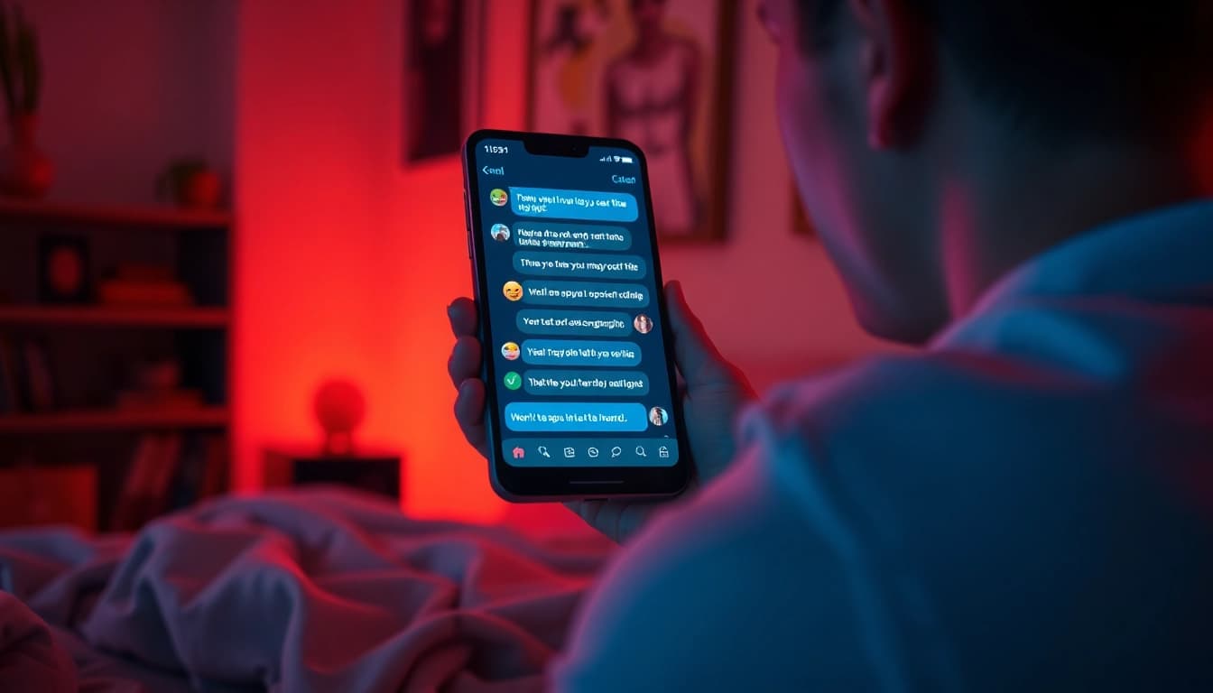 Engaging user experience with an nsfw ai chatbot on a modern device in a cozy setting.