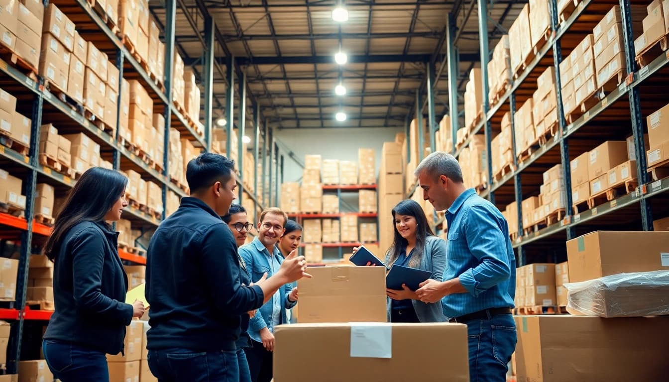 Showcasing a 3PL operation with professionals managing inventory and logistics.