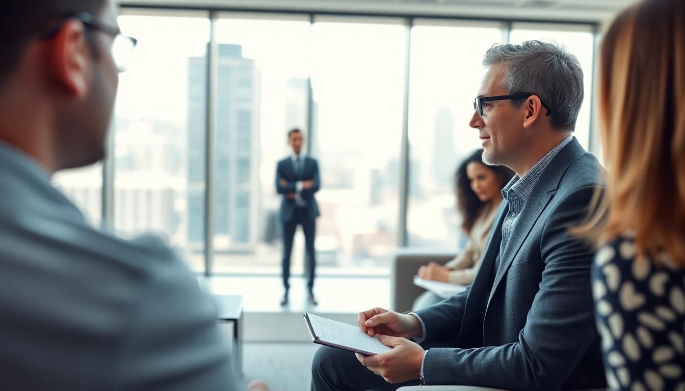 Engage with a business coach near me during an inspiring coaching session in a modern office.