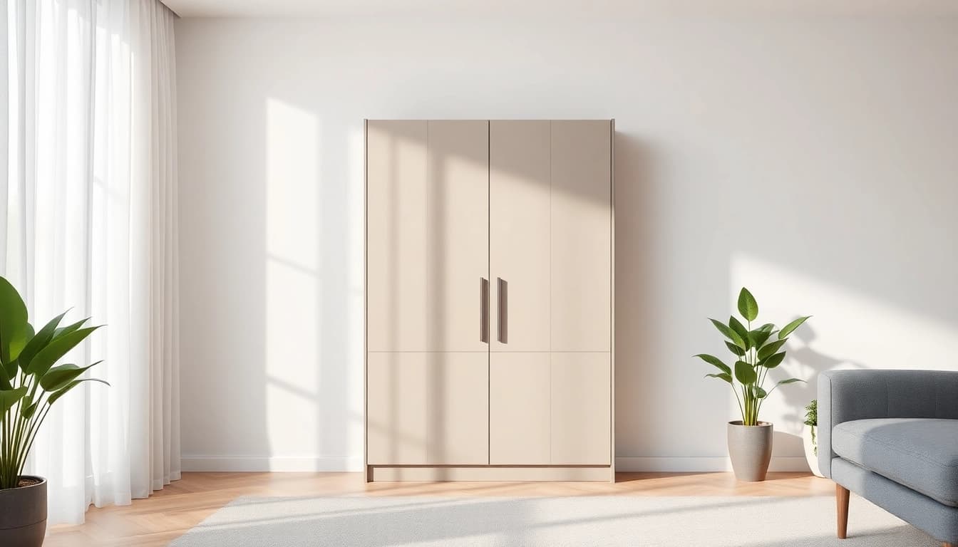 Stylish storage cabinet showcasing modern design and elegance in a bright living room.