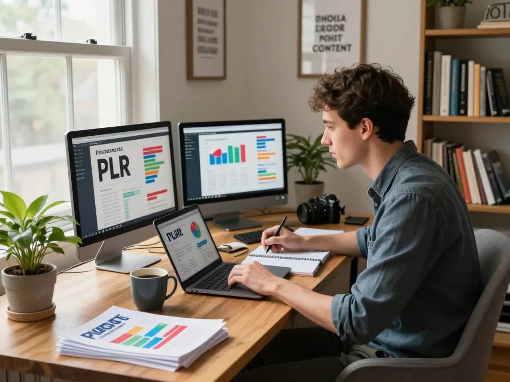 Purchase PLR Content in a cozy home office with engaging workspace.