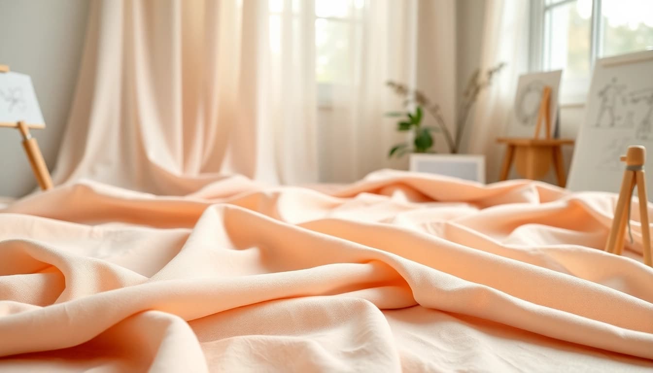 Mousseline stof met zachte texturen en een inspirerende studio-omgeving
