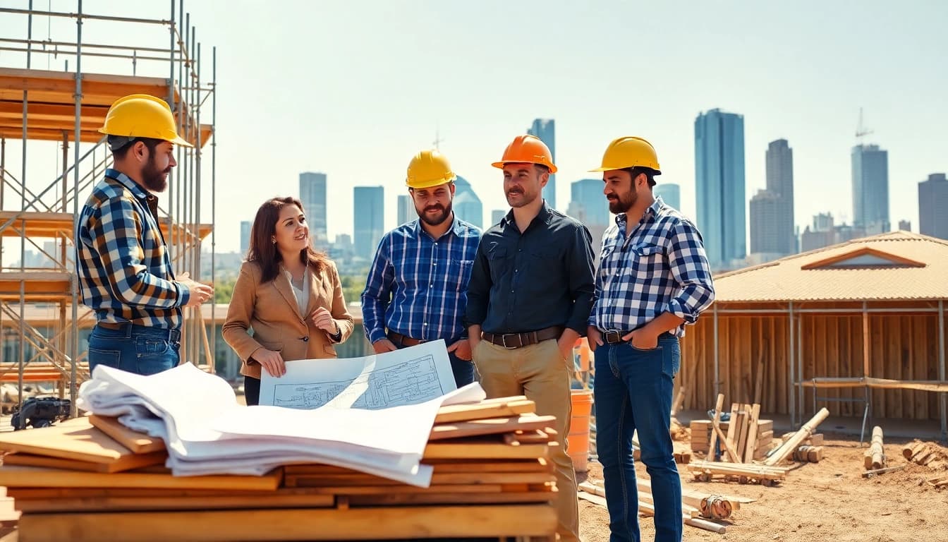 Builders collaborating on-site representing the Texas association of builders' community and construction culture.