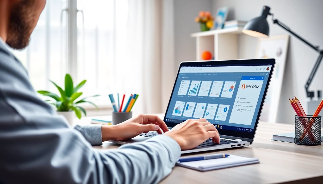 Showcasing wps下载 in a modern digital workspace with a user editing documents on WPS Office.