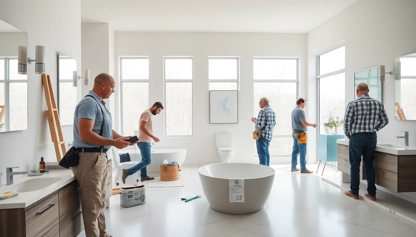 Skilled bathroom contractors near me transforming a modern space with precision and style.