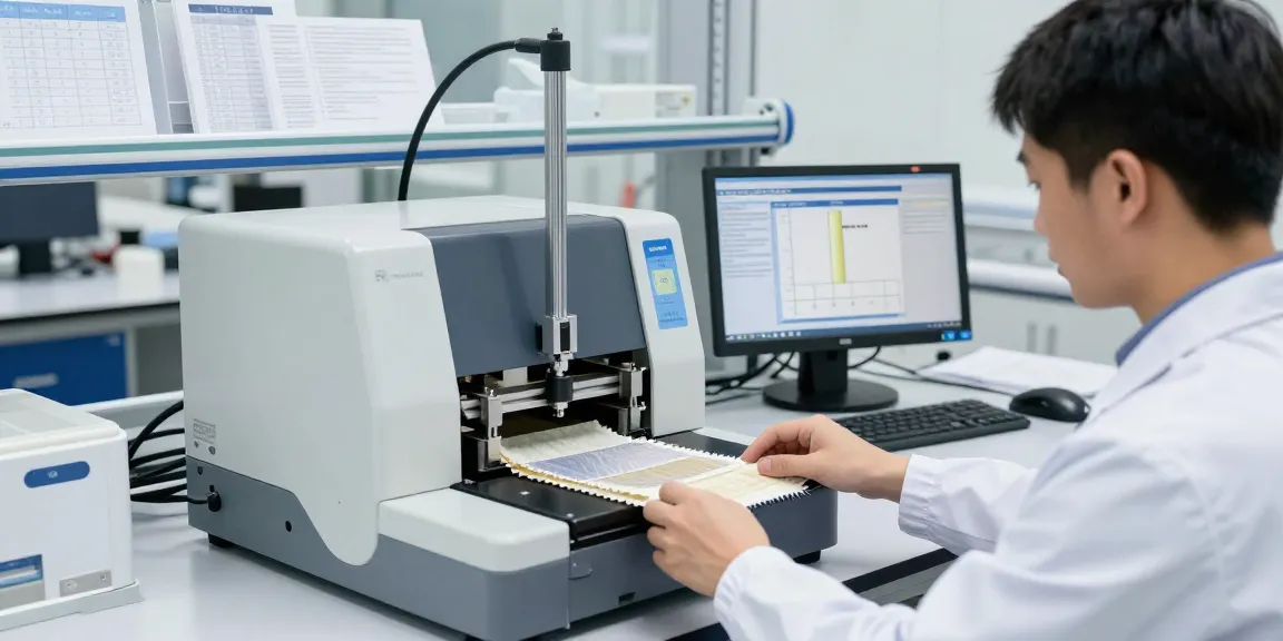 The SmartPull tensile strength tester measures fabric durability, vital for machine testing in textile labs.