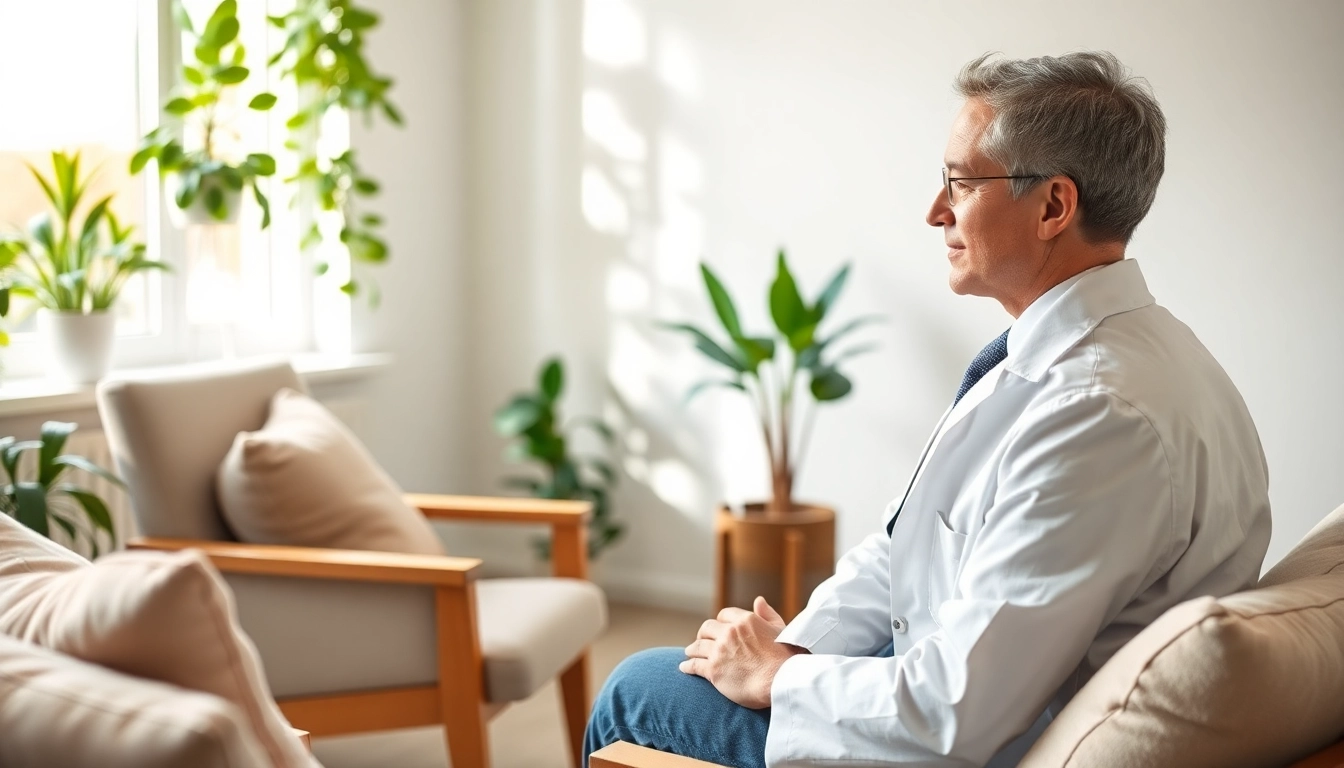 Engaging psychiatrist providing psychiatric treatment in India in a calm therapy room setting.