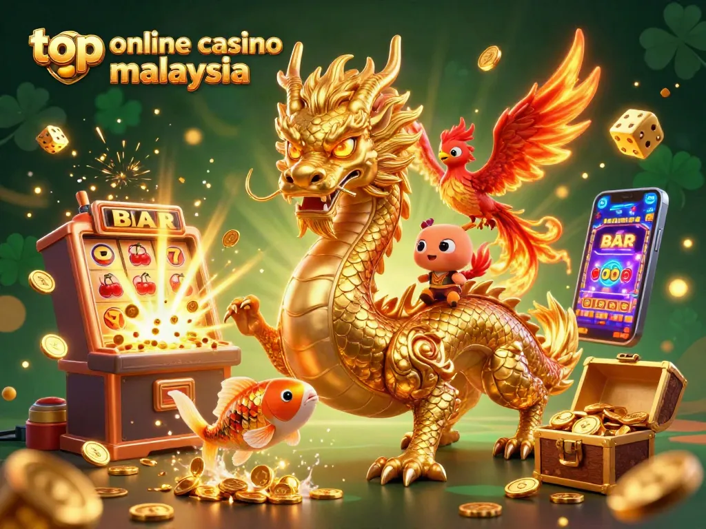 Experience the thrill at top online casino malaysia with a vibrant 3D dragon, phoenix, and koi scene.