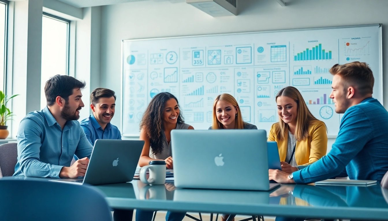 Creative meeting at a social media agency showcasing collaboration among diverse professionals.