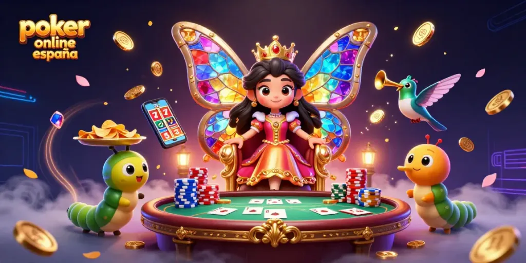 ¡Descubre el emocionante póker online España con una reina de mariposas y juegos de cartas vibrantes!
