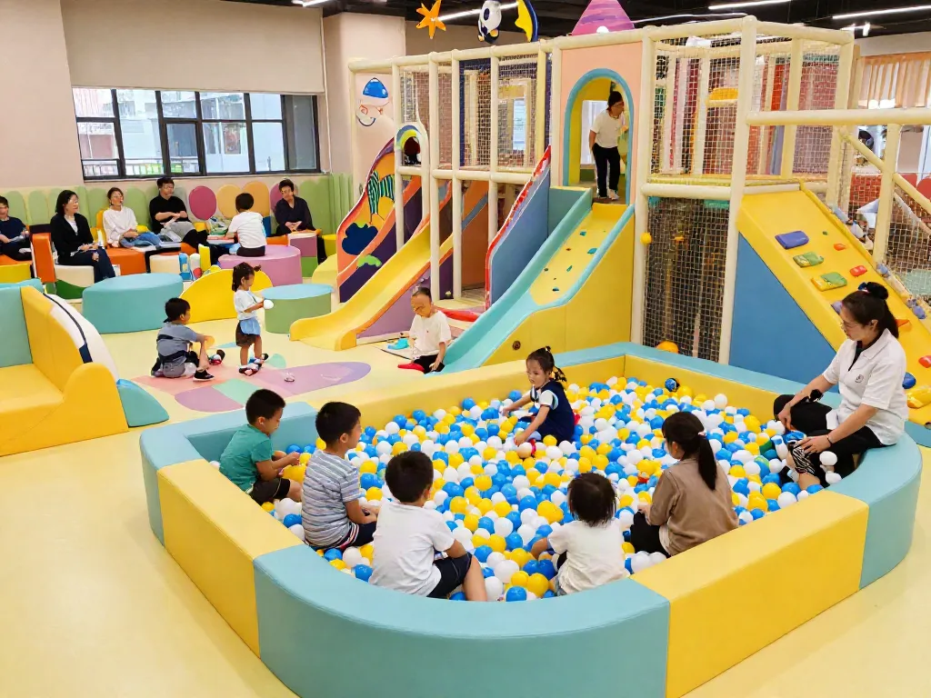 Children playing safely at Rokok88 indoor playground, emphasizing fun and safety with rokok88 link integrated.