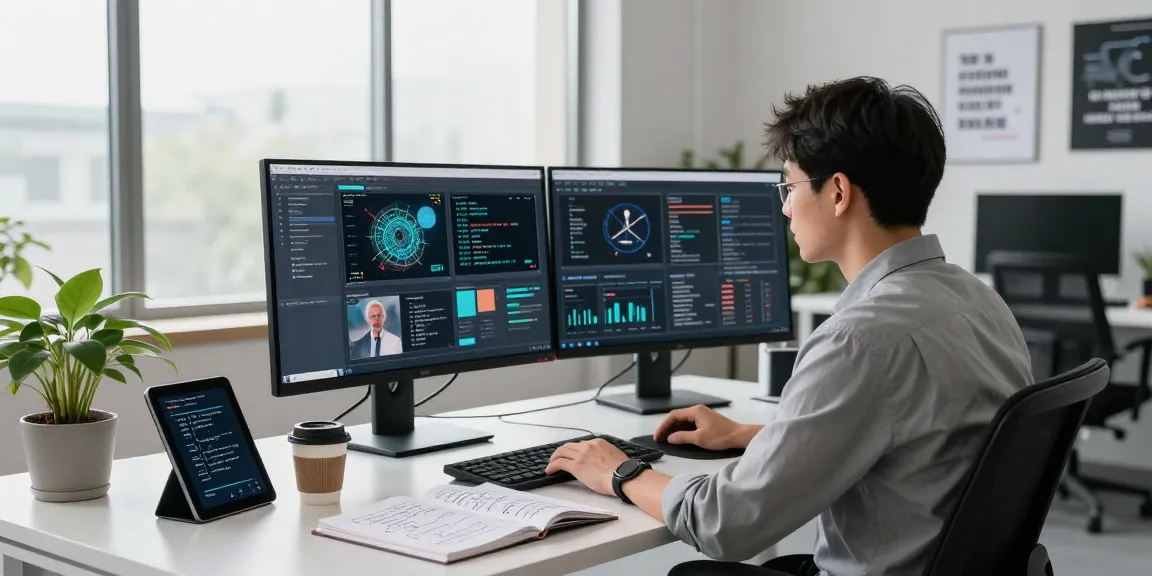 Data scientist using an ai image detector in a modern workspace.