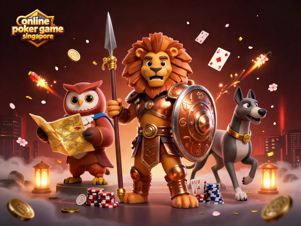 Engage in thrilling online poker game Singapore with vibrant characters and dynamic casino elements.
