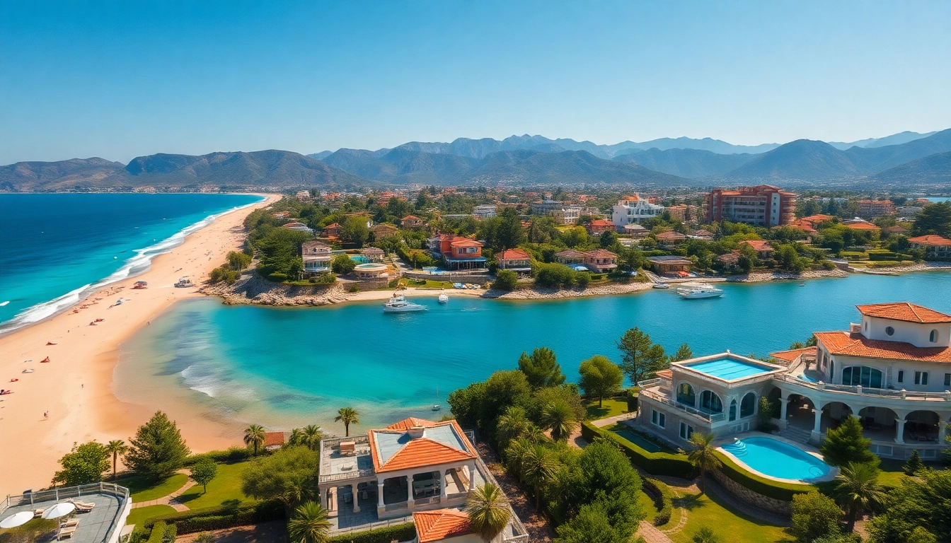 Discover real estate Alanya with an aerial view of luxurious villas and stunning coastline.