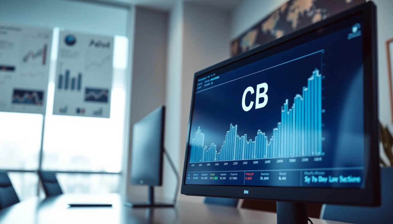 Monitor showing CB stock price fluctuations alongside market analysis insights.