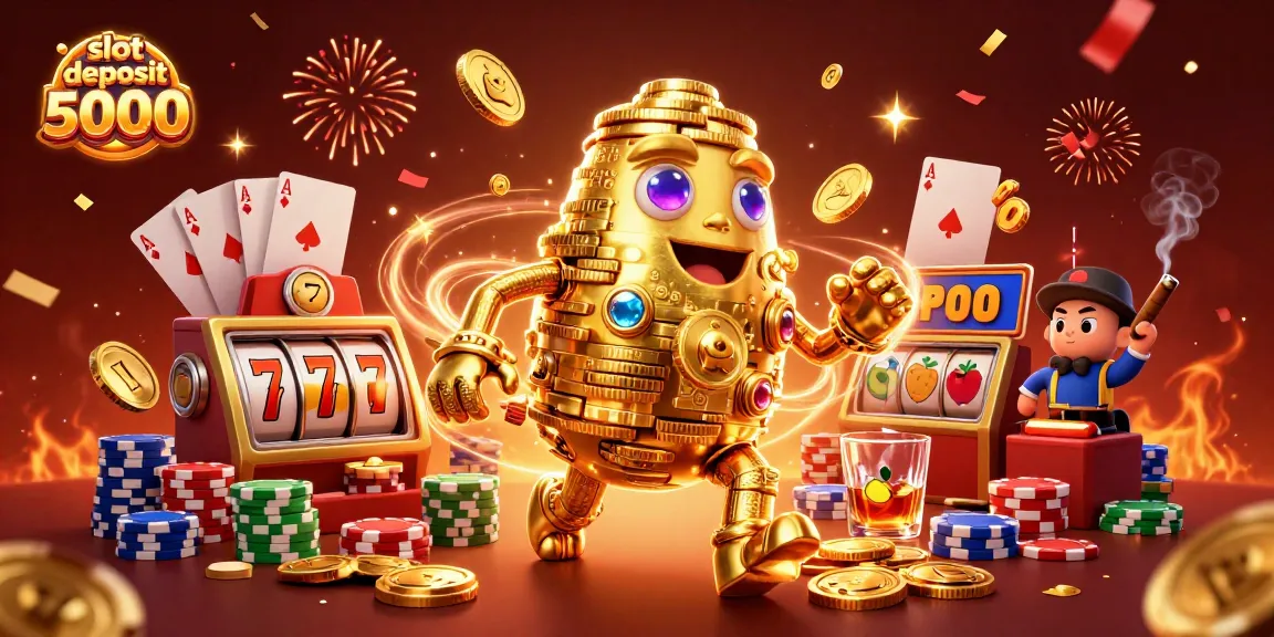 Spin to win big with slot deposit 5000 in a vibrant casino scene featuring a golden golem and exciting game elements.