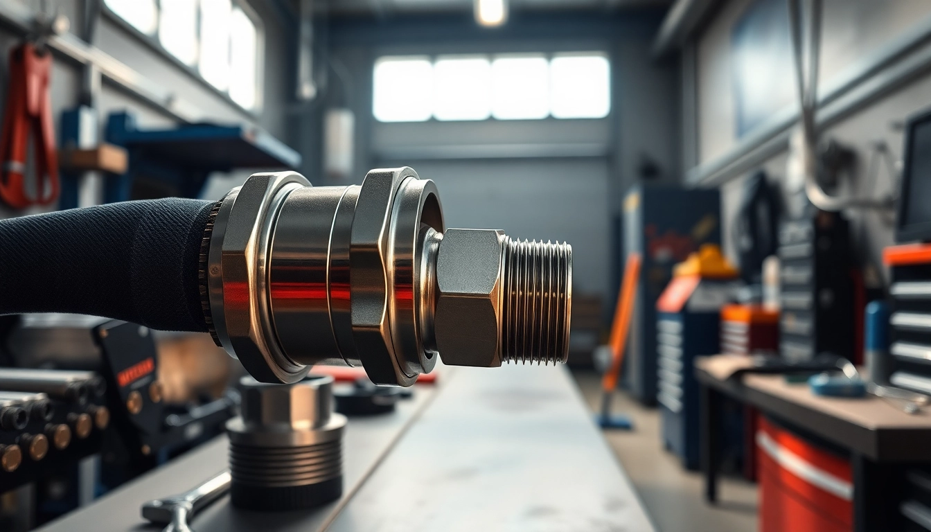 Detail view of Coolant line AN fittings showcasing precision engineering in a workshop setting.
