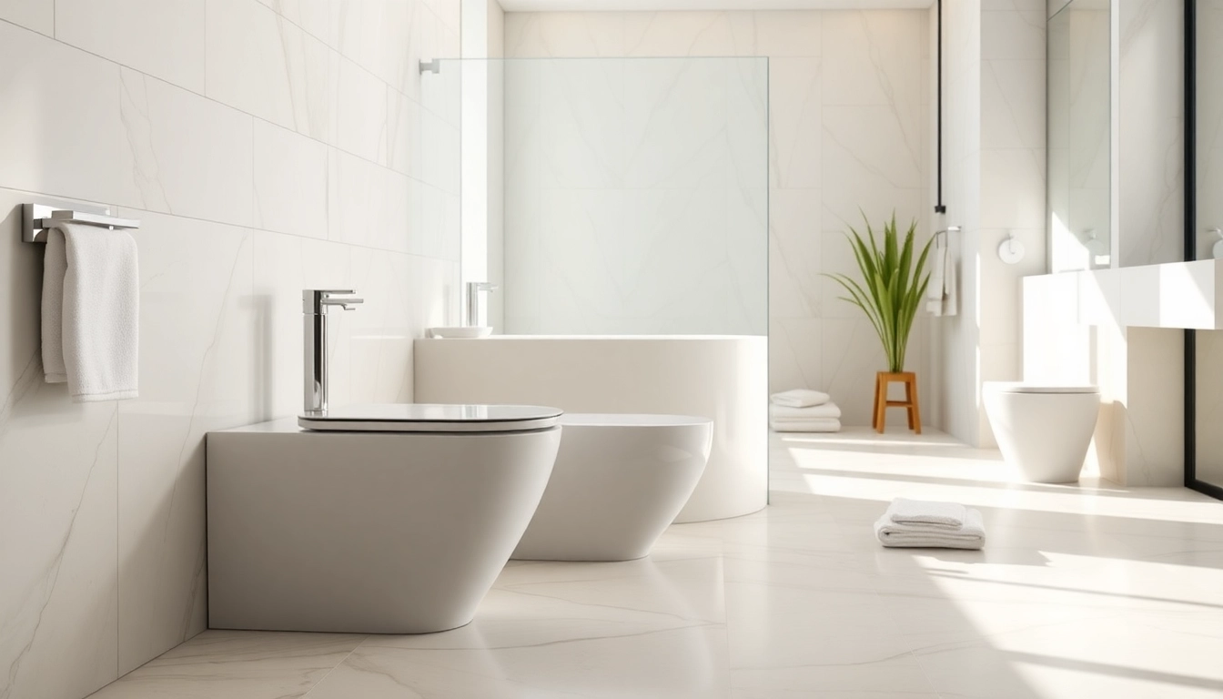 Il bidet elegante con un design moderno nella stanza da bagno luminosa e accogliente.