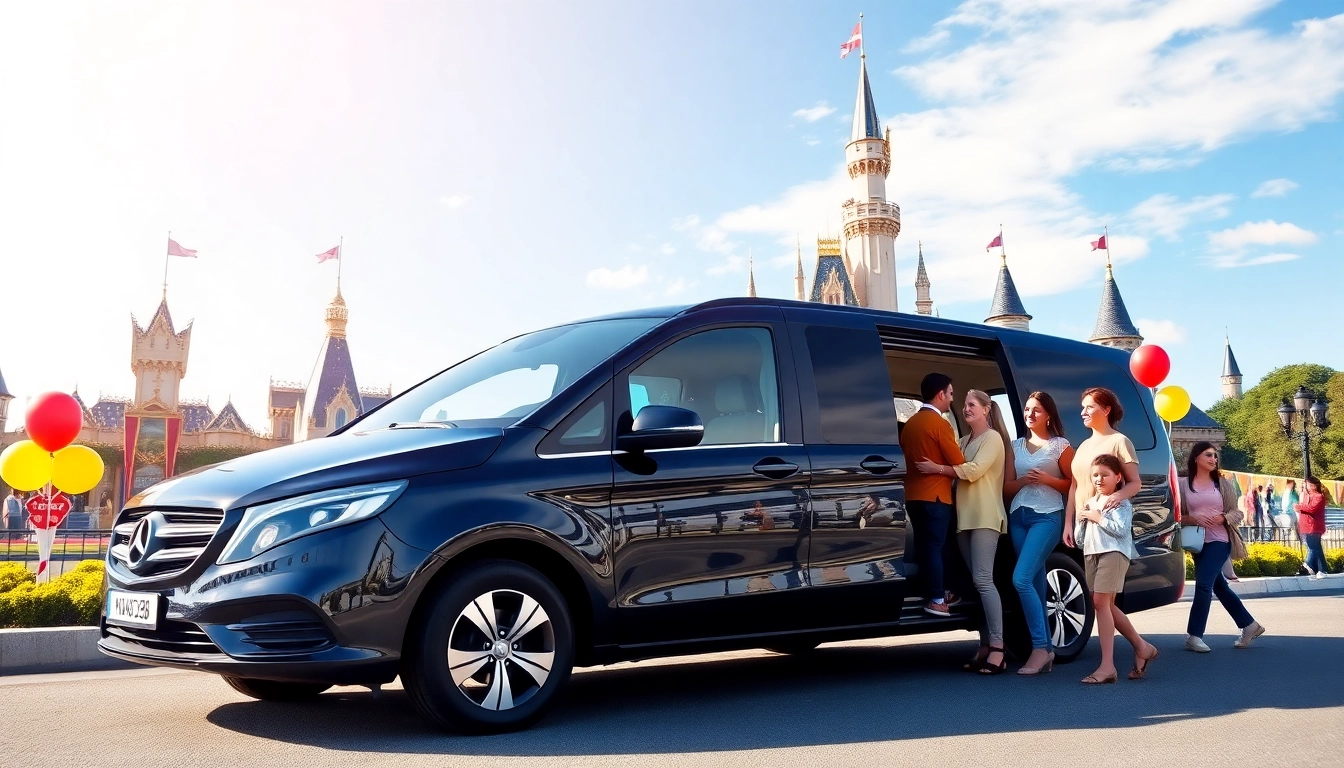 Seamless Disneyland Paris airport transfer services with modern shuttle and vibrant family ambiance.