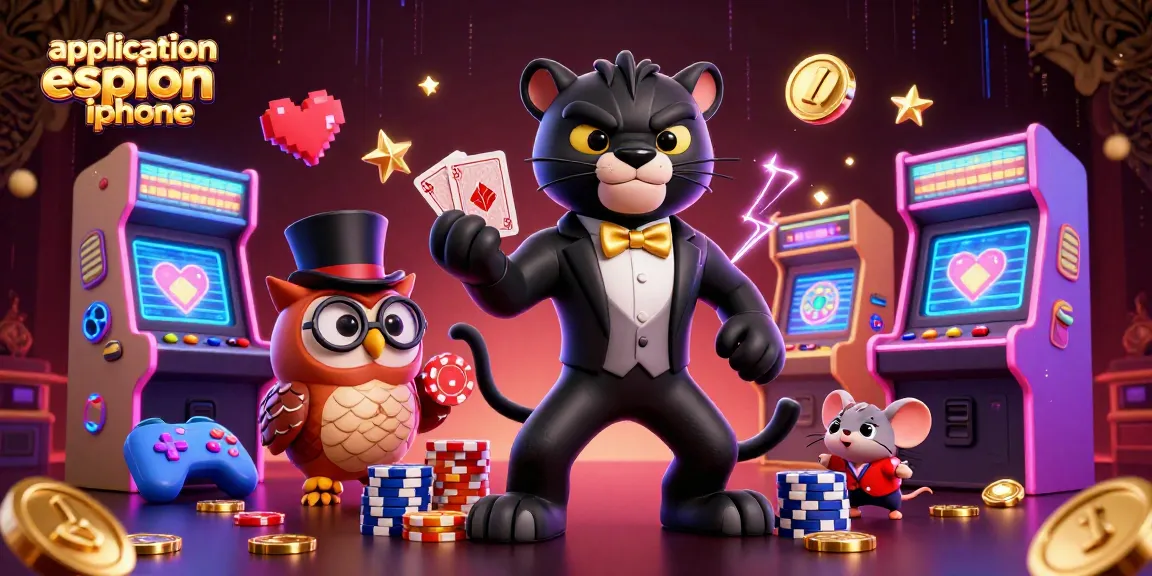 Jouer à application espion iphone avec un singe chanceux en gilet rouge au casino, entouré de jeux colorés.