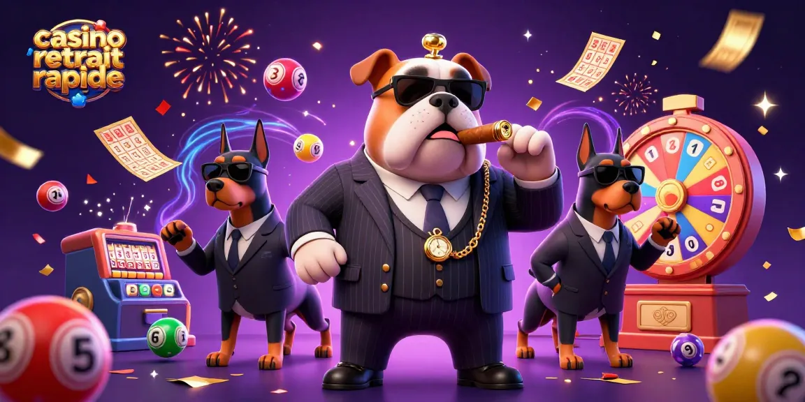 Profitez d'un casino retrait rapide avec des gains instantanés symbolisés par un bulldog mafieux en 3D.