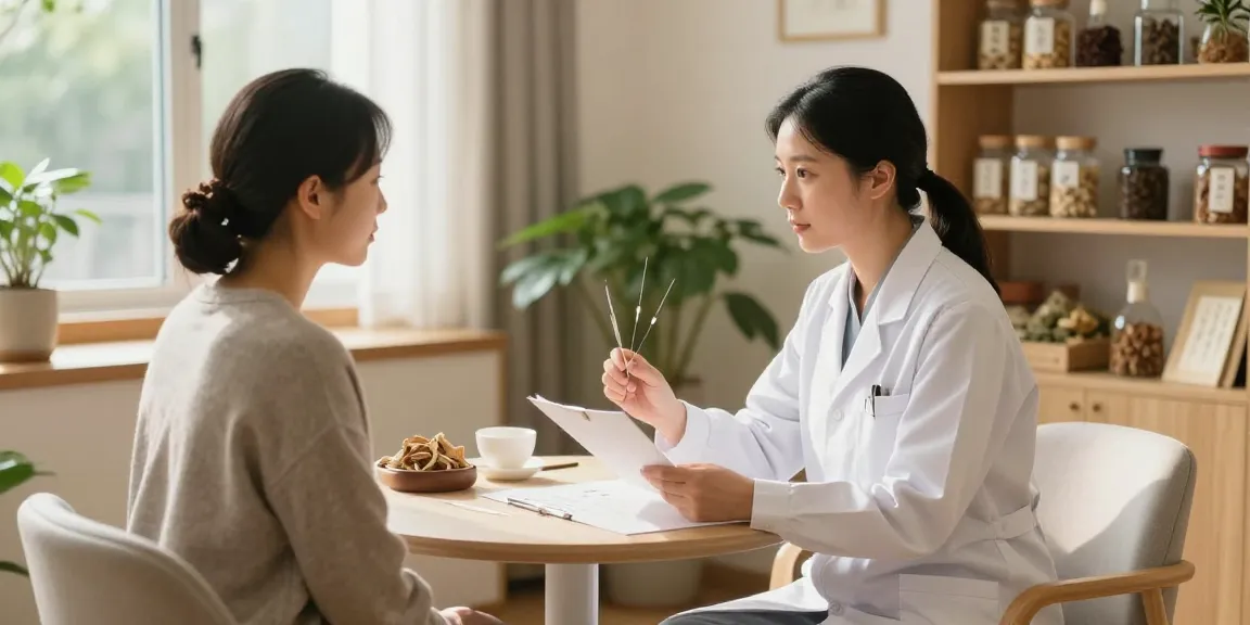 Expert consultation at 수원한의원, showcasing holistic treatment in a serene clinic environment.