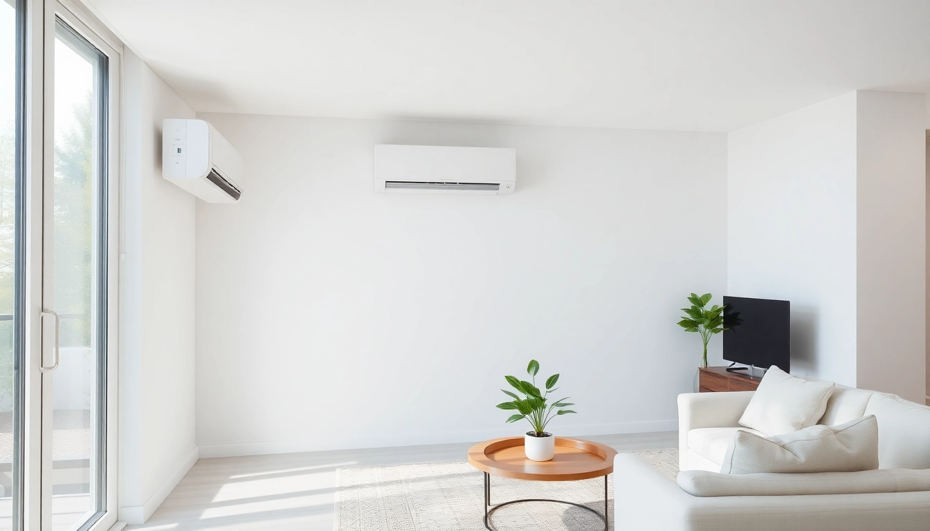 Install a Mitsubishi mini split ac in a modern living room showcasing comfort and elegance.
