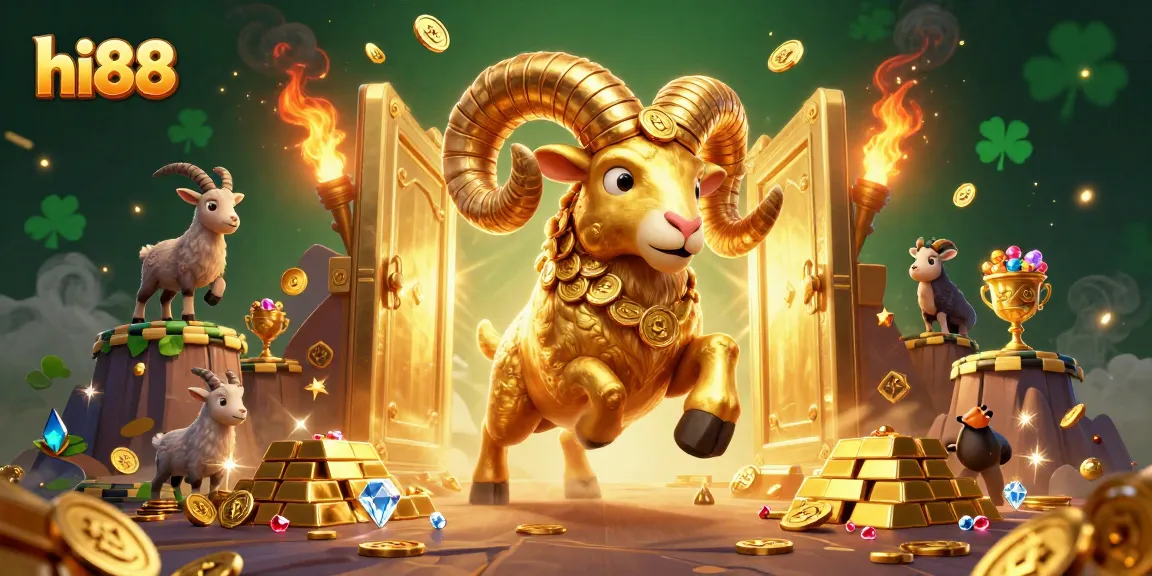 Experience thrilling gameplay with hi88 as a golden ram charges towards riches amid a vibrant casino scene.