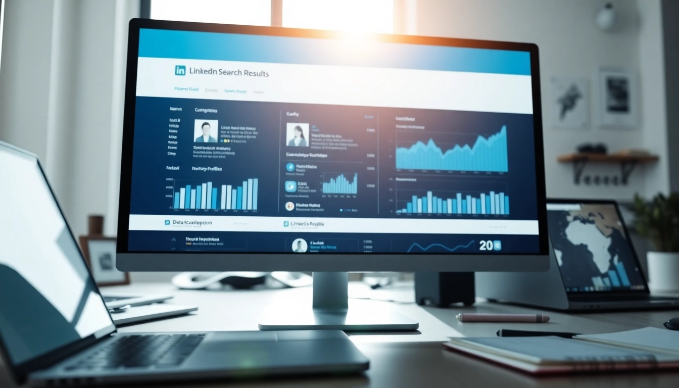 Visual representation of a linkedin search results scraping tool in action, highlighting data extraction.