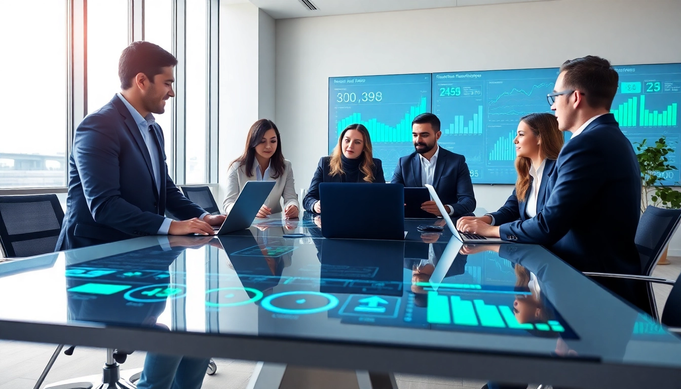 Team utilizing AI for competitive intelligence in a modern office setting