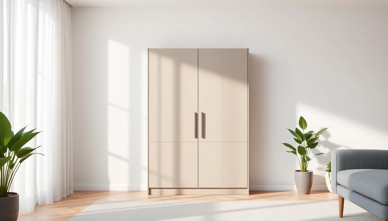 Stylish storage cabinet showcasing modern design and elegance in a bright living room.