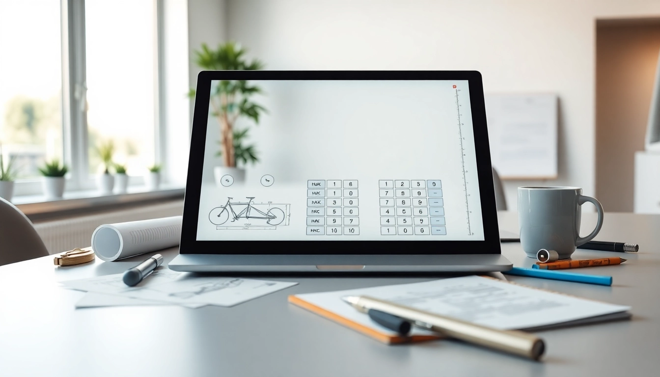 Visual representation of a frame calculator in a modern workspace, showcasing precise measurements.