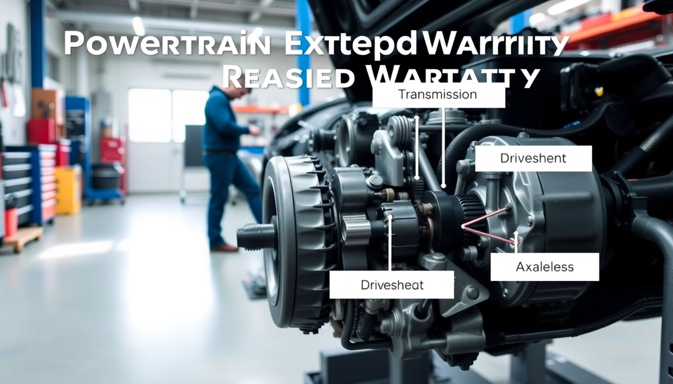 Overview of powertrain extended warranty components in a mechanic's workshop, emphasizing critical parts.