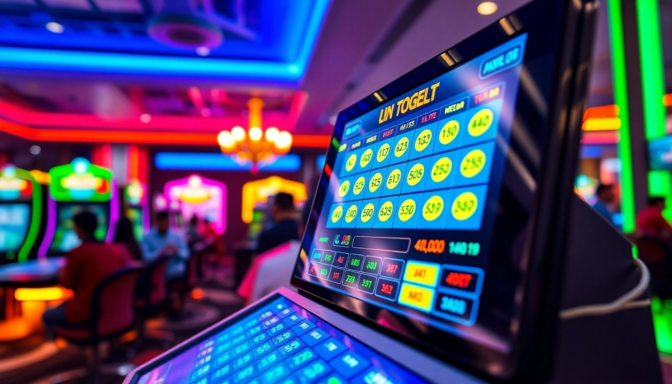 Tampilkan link togel pada antarmuka interaktif dalam suasana perjudian yang bersemangat.
